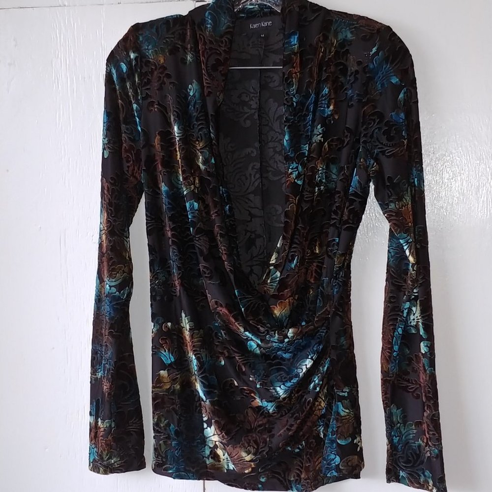 Karen Kane Long Sleeve Sheer Velvet Top SZ M